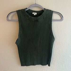 Aerie Green Sleeveless Ribbed Crop Top - Size Medium